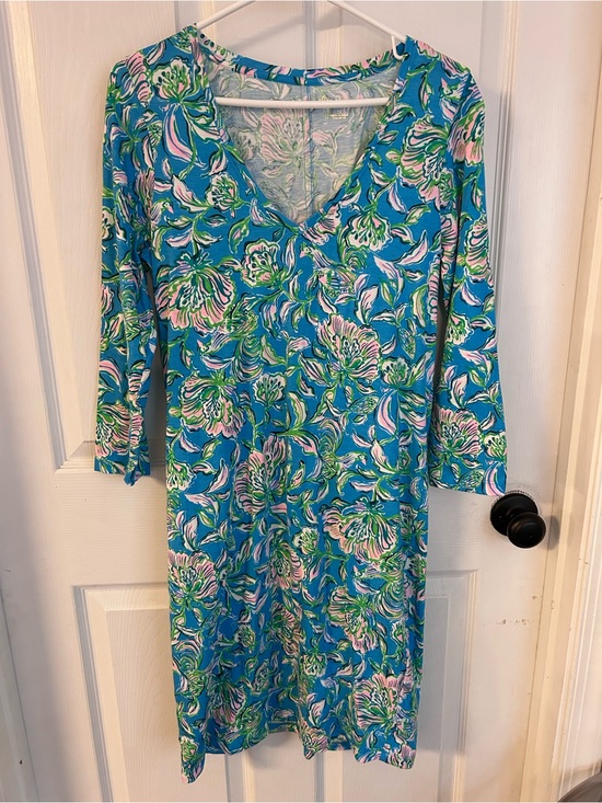 Lilly Pulitzer Dresses & Skirts - Lilly Pulitzer Tessa Three Quarter Sleeve V Neck Dress Small Cumulus Blue Chick